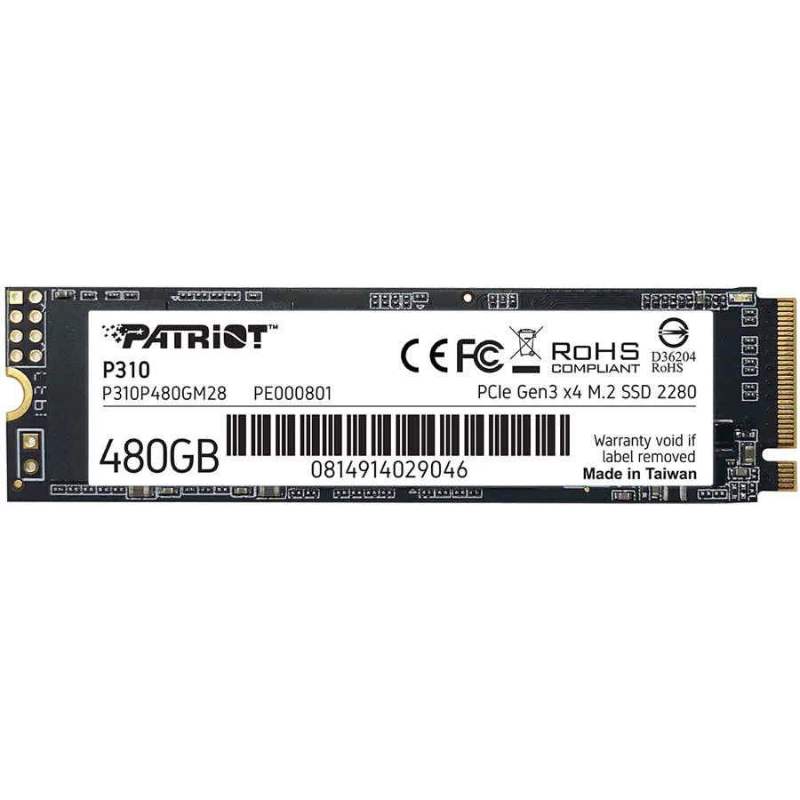 Disco Sólido SSD M.2 Patriot P310 480GB 2280 PCIe 3.0 x4 NVMe 1.3 1700MB/s